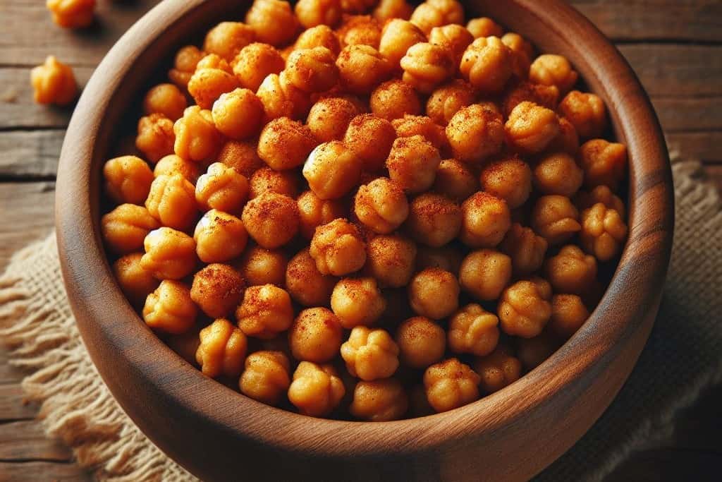 Crunchy, spicy roasted chickpeas - a protein-rich, easy road trip snack