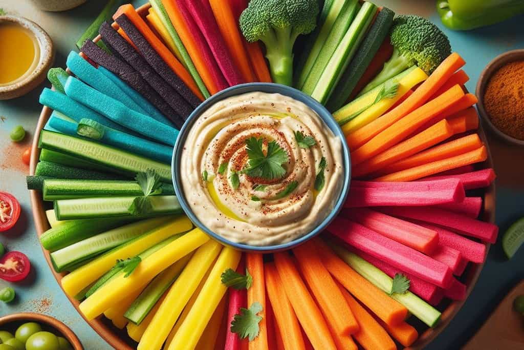 Veggie & hummus dippers - colorful, healthy road trip snacking
